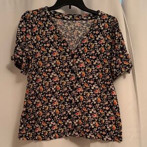 LOFT Multicolor Floral V-Neck Blouse